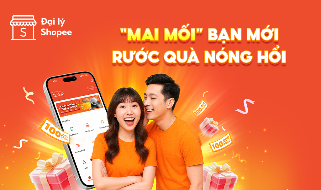  Chia sẻ Đại l&yacute; Shopee với bạn b&egrave;, nhận qu&agrave; ngay lập tức. 
 Đừng bỏ lỡ cơ hội &ldquo;hốt&rdquo; qu&agrave; tặng cực hấp dẫn! Chỉ cần giới thiệu bạn b&egrave; sử dụng Đại l&yacute; Shopee, qu&yacute; Đại l&yacute; sẽ nhận ngay phần qu&agrave; trị gi&aacute; 100.000Đ cho mỗi lượt giới thiệu th&agrave;nh c&ocirc;ng 💸 
 Nhanh tay hướng dẫn bạn b&egrave; tham gia, cơ hội nhận qu&agrave; đang chờ đ&oacute;n. 
 Kh&aacute;m ph&aacute; chương tr&igrave;nh ngay! 
 
 THỜI GIAN CHƯƠNG TR&Igrave;NH 
 Từ ng&agrave;y 01.10 - 31.10.2025 
 ĐỐI TƯỢNG THAM GIA 
 
 Chương tr&igrave;nh &aacute;p dụng cho tất cả Đại l&yacute; cũ đ&atilde; đăng k&yacute; v&agrave; đang sử dụng t&agrave;i khoản Đại l&yacute; Shopee (kh&ocirc;ng bao gồm Kh&aacute;ch h&agrave;ng c&aacute; nh&acirc;n &amp; Chuỗ