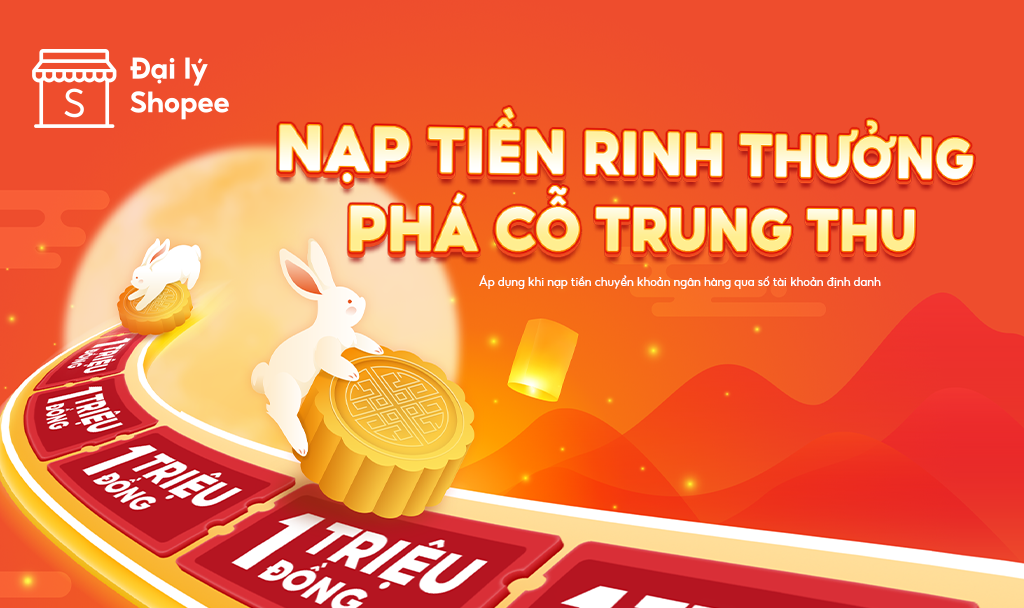  
 Trong kh&ocirc;ng kh&iacute; vui tươi của Tết Trung Thu, h&atilde;y c&ugrave;ng Đại l&yacute; Shopee tham gia rinh triệu thưởng khi nạp tiền bằng h&igrave;nh thức chuyển khoản ng&acirc;n h&agrave;ng qua số t&agrave;i khoản định danh 
 Đừng bỏ lỡ cơ hội ph&aacute; cỗ với qu&agrave; tặng cực kỳ &ldquo;ngọt ng&agrave;o&rdquo; đang chờ đ&oacute;n bạn. 
 C&ugrave;ng kh&aacute;m ph&aacute; ngay! 
 THỜI GIAN CHƯƠNG TR&Igrave;NH 
 Từ ng&agrave;y 01.10 - 31.10.2025 
 ĐỐI TƯỢNG V&Agrave; ĐIỀU KIỆN THAM GIA 
 Đối tượng: 
 CTKM &aacute;p dụng cho tất cả kh&aacute;ch h&agrave;ng đang sử dụng t&agrave;i khoản Đại l&yacute; Shopee. 
 Điều kiện tham gia: Qu&yacute; Đại l&yacute; khi nạp tiền v&agrave;o t&agrave;i khoản trong th&aacute;ng với c&aacute;c giao dịch tối thiểu 1.000.000Đ bằng h&igrave;nh th
